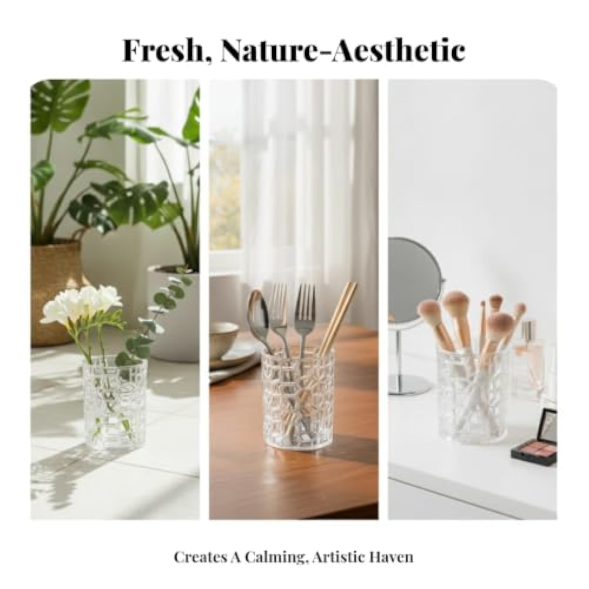 Cylindrical Acrylic Geometric Pattern Storage Cup for Makeup Brushes